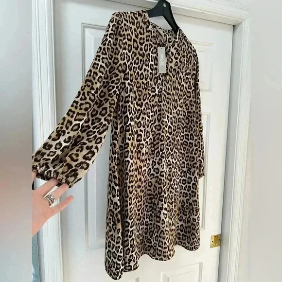 Chico Leopard-Print Long Sleeve Dress Button Tie Closure Size 0 - Picture 7 of 9
